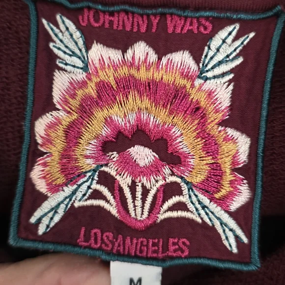 Johnny Was Maroon Pullover Hoodie with Cream Dog Motif - Picture 2 of 8